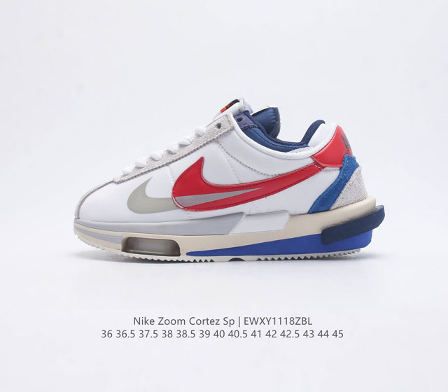 公司级 耐克 Nike Air Zoom Cortez Sp 系列改良阿甘低帮解构厚底休闲运动慢跑鞋经典阿甘男女士跑鞋 诞生50 周年纪念款 厚实牛津布组合翻毛