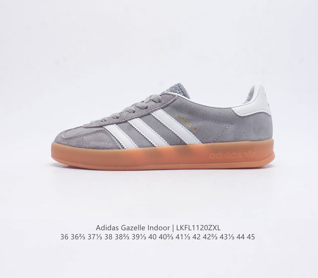 阿迪达斯 Adidas Originals Gazelle Indoor 复古三叶草防滑透明橡胶板鞋经典运动鞋 这款经典鞋 忠于原版设计 缀撞色三条纹和鞋跟饰片