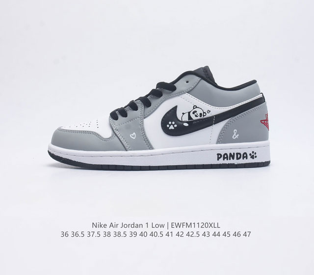 耐克 乔丹air Jordan 1 Low Aj1 乔1 乔丹1代aj1 熊猫 特殊手绘 低帮复古文化休闲运动篮球鞋 从1985 年面世的元年款汲取设计灵感 采