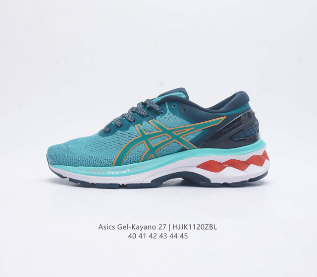 Asics 亚瑟士 Kayano 27代 男士夜跑专业跑鞋gel-Kayano 27 宽楦版 鞋面采用提花网布鞋面 具有良好的伸展性 支撑性和透气性 后跟稳定片