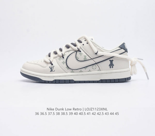 真标 耐克 Nike Sb Dunk Low Pro X Lv 路易威登 联名解构绑带 复古低帮休闲运动滑板板鞋 采用脚感柔软舒适zoomair气垫 有效吸收滑