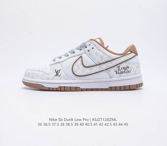 真标 耐克 Nike Sb Dunk Low Pro X Lv 路易威登 联名 复古低帮休闲运动滑板板鞋 采用脚感柔软舒适zoomair气垫 有效吸收滑板等极限