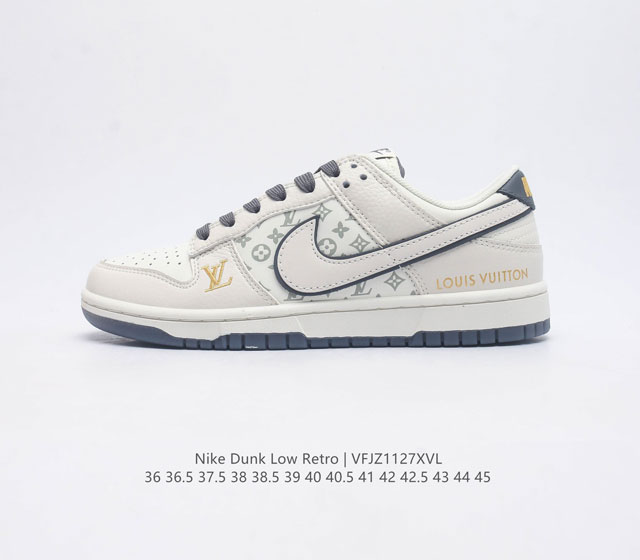 耐克 Nike Sb Dunk Low Pro X Lv 路易威登 联名 复古低帮休闲运动滑板板鞋 采用脚感柔软舒适zoomair气垫 有效吸收滑板等极限运动在