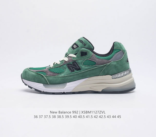 新百伦new Balance 992 复古风格简约经典舒适百搭时尚休闲鞋缓震透气跑步鞋 鞋面采用猪皮革与织物相结合 尼龙网布在拼接工序上极为繁复 彰显质感的同时