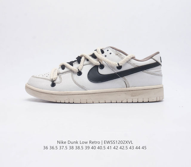 耐克 Nike Dunk Low Retro 运动鞋复古解构绑带板鞋 作为 80 年代经典篮球鞋款 起初专为硬木球场打造 后来成为席卷街头的时尚标杆 现以经典细