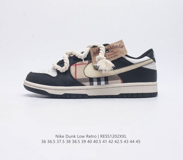 耐克 Nike Dunk Low Retro 运动鞋复古解构绑带板鞋 作为 80 年代经典篮球鞋款 起初专为硬木球场打造 后来成为席卷街头的时尚标杆 现以经典细