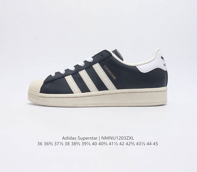 公司级 阿迪达斯 Adidas Superstar 三叶草经典贝壳头系列 新款休闲板鞋潮流男女士运动鞋 鞋面柔软皮革材质 标志性的贝壳鞋头 锯齿三条纹 简约的线