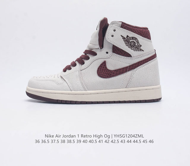 头层皮 耐克 Nike Air Jordan 1 Retro High Og 乔丹一代aj1 乔1 Aj1 篮球鞋复刻运动鞋 皮面高帮板鞋的设计灵感源自运动夹克