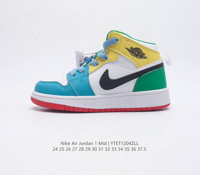 童鞋 耐克 Nike Air Jordan 1 Mid 男女童篮球鞋时尚轻盈板鞋aj1乔1儿童运动鞋 乔丹一代 高帮复古休闲篮球鞋 Air Jordan 1 M