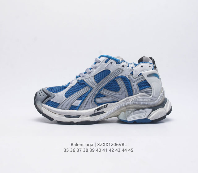 巴黎世家 Balenciaga 巴黎世家runner老爹鞋舒适运动慢跑鞋 不含皮运动鞋 网布材质 磨损效果 鞋头边缘印有尺码 背面浮印尺码 外侧印有跑者徽标 鞋