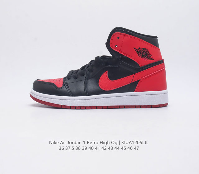 耐克 Nike Air Jordan 1 Retro High Og 乔丹一代aj1 乔1 Aj1 高帮篮球鞋复刻运动鞋 皮面高帮板鞋的设计灵感源自运动夹克 带