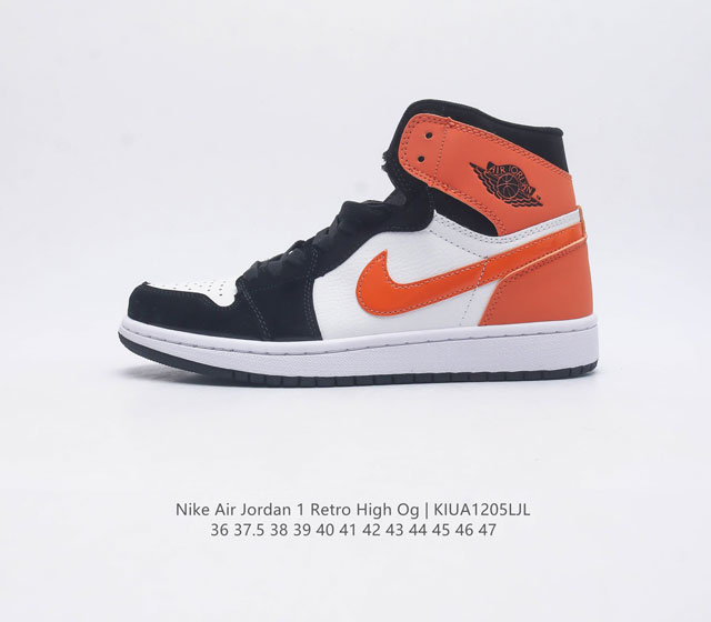 耐克 Nike Air Jordan 1 Retro High Og 乔丹一代aj1 乔1 Aj1 高帮篮球鞋复刻运动鞋 皮面高帮板鞋的设计灵感源自运动夹克 带