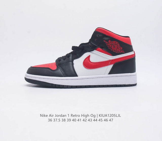 耐克 Nike Air Jordan 1 Retro High Og 乔丹一代aj1 乔1 Aj1 高帮篮球鞋复刻运动鞋 皮面高帮板鞋的设计灵感源自运动夹克 带