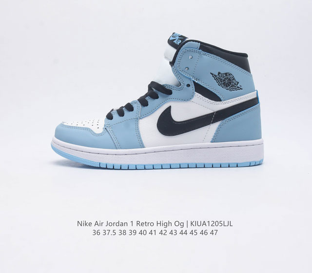 耐克 Nike Air Jordan 1 Retro High Og 乔丹一代aj1 乔1 Aj1 高帮篮球鞋复刻运动鞋 皮面高帮板鞋的设计灵感源自运动夹克 带