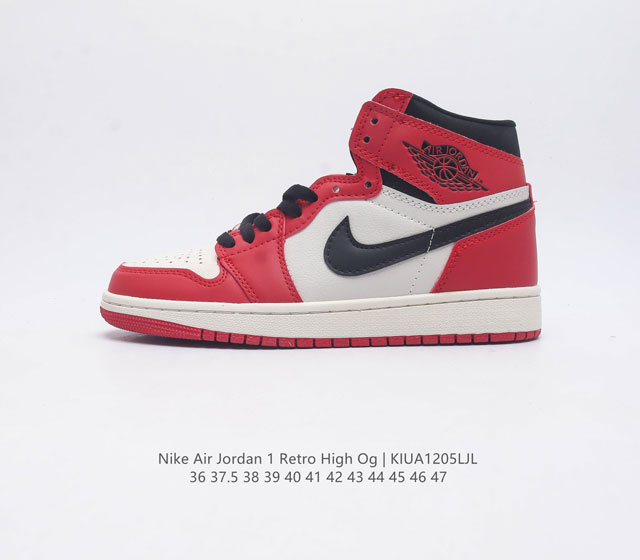 耐克 Nike Air Jordan 1 Retro High Og 乔丹一代aj1 乔1 Aj1 高帮篮球鞋复刻运动鞋 皮面高帮板鞋的设计灵感源自运动夹克 带