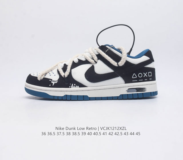 耐克 Nike Dunk Low Retro 运动鞋复古解构绑带板鞋 作为 80 年代经典篮球鞋款 起初专为硬木球场打造 后来成为席卷街头的时尚标杆 现以经典细