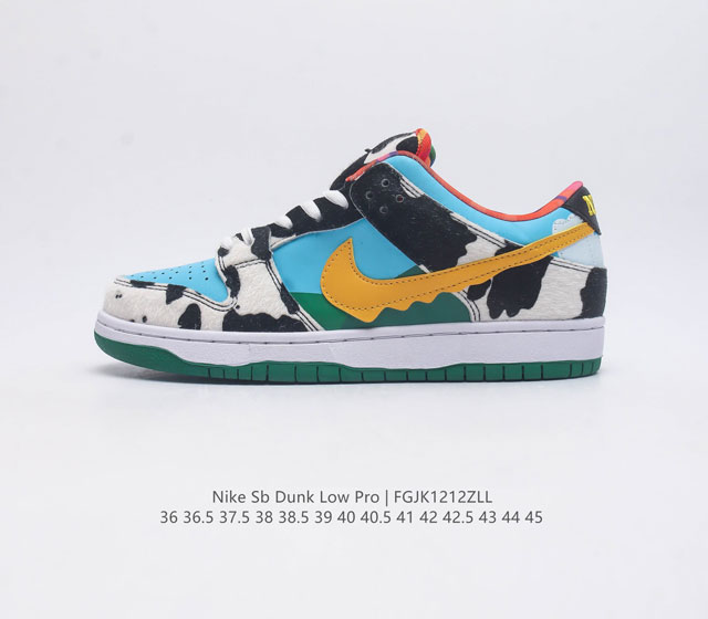 耐克 Nike Sb Dunk Low Pro 男 女滑板鞋 经典复古运动鞋 奶牛配色 采用低帮设计 塑就经典 Dunk 风格 鞋垫后跟搭载 Zoom Air