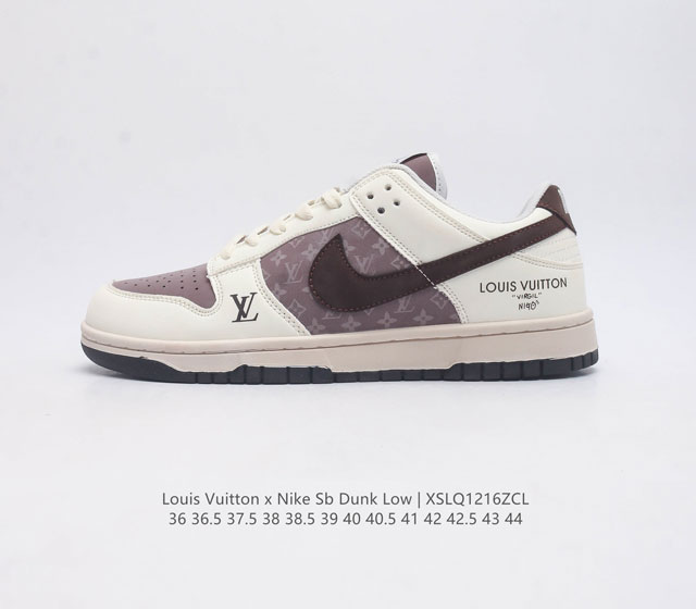 真标 耐克 Nike Sb Dunk Low Pro X Lv 路易威登 联名 复古低帮休闲运动滑板板鞋 采用脚感柔软舒适zoomair气垫 有效吸收滑板等极限