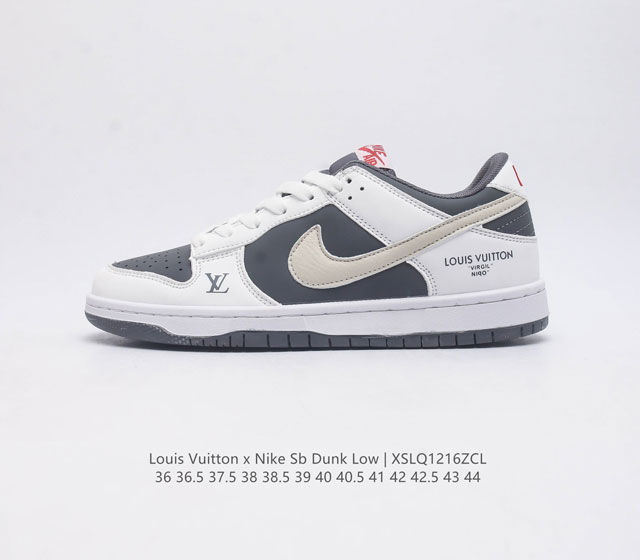 真标 耐克 Nike Sb Dunk Low Pro X Lv 路易威登 联名 复古低帮休闲运动滑板板鞋 采用脚感柔软舒适zoomair气垫 有效吸收滑板等极限