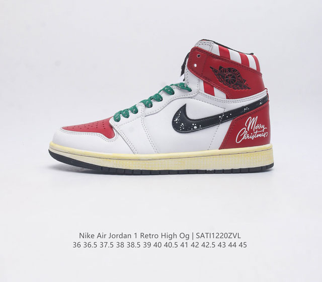 圣诞限定 头层皮 耐克 男女鞋 Nike Air Jordan 1 Retro High Og 乔丹一代aj1 乔1 Aj1 篮球鞋复刻运动鞋 皮面高帮板鞋的设