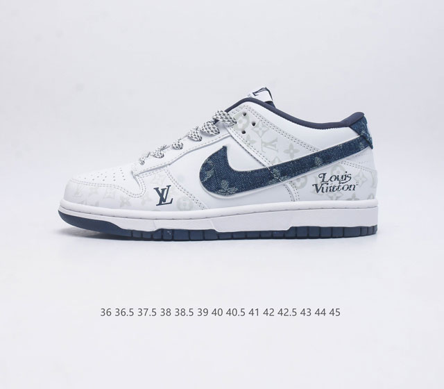 真标 耐克 Nike Sb Dunk Low Pro X Lv 路易威登 联名 复古低帮休闲运动滑板板鞋 采用脚感柔软舒适zoomair气垫 有效吸收滑板等极限