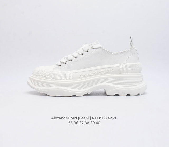 意大利高奢品牌-亚历山大 麦昆 Alexander Mcqueen Sole Sneakers 低帮时装厚底显高百搭休闲松糕鞋 女式厚底增高帆布鞋 新款 官方同