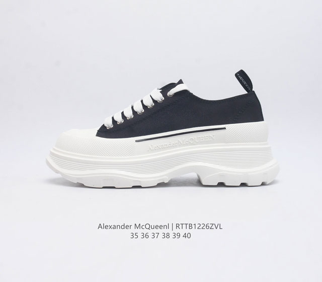 意大利高奢品牌-亚历山大 麦昆 Alexander Mcqueen Sole Sneakers 低帮时装厚底显高百搭休闲松糕鞋 女式厚底增高帆布鞋 新款 官方同