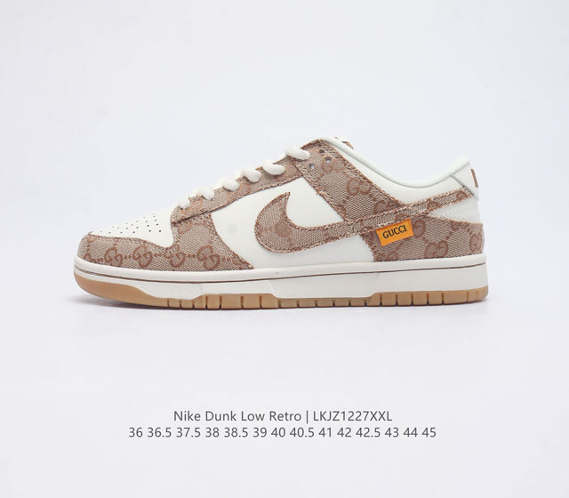 耐克 Nike Dunk Low Retro 运动鞋复古板鞋 Guuci联名款 作为 80 年代经典篮球鞋款 起初专为硬木球场打造 后来成为席卷街头的时尚标杆