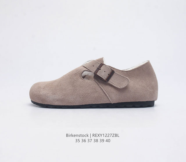 Birkenstock Boston Vl 勃肯女鞋 绒面金属针扣软木底包头拖鞋 加绒加厚板鞋 天鹅绒般的绒面革赋子休闲的经典外观 牛皮绒面革质地柔软 搭配可调