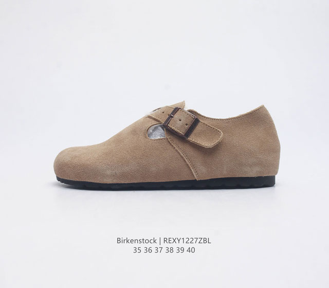 Birkenstock Boston Vl 勃肯女鞋 绒面金属针扣软木底包头拖鞋 加绒加厚板鞋 天鹅绒般的绒面革赋子休闲的经典外观 牛皮绒面革质地柔软 搭配可调