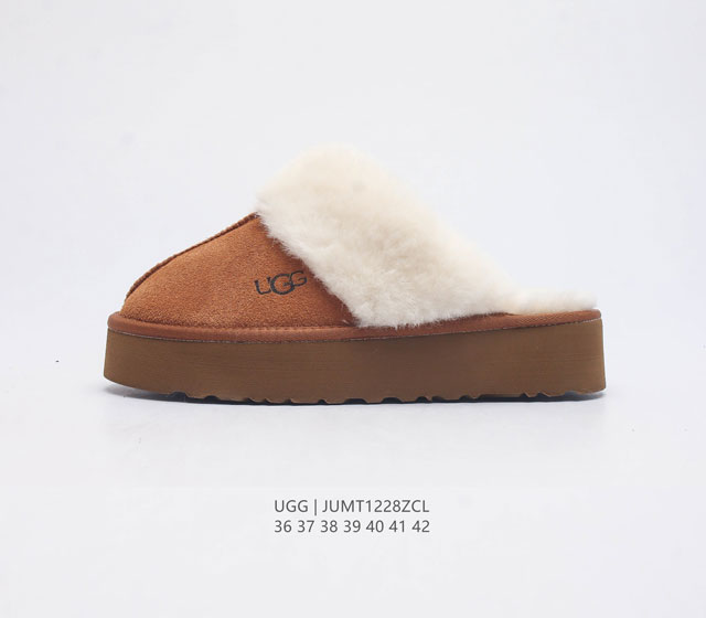 Ugg 棉拖 雪地靴 俏皮可爱的百变造型 美国轻奢品牌ugg 平底系列冬季羊毛一体雪地休闲保暖毛毛家居包头棉拖鞋 官方同步包装 检验标 材料采用原厂防污防水皮料