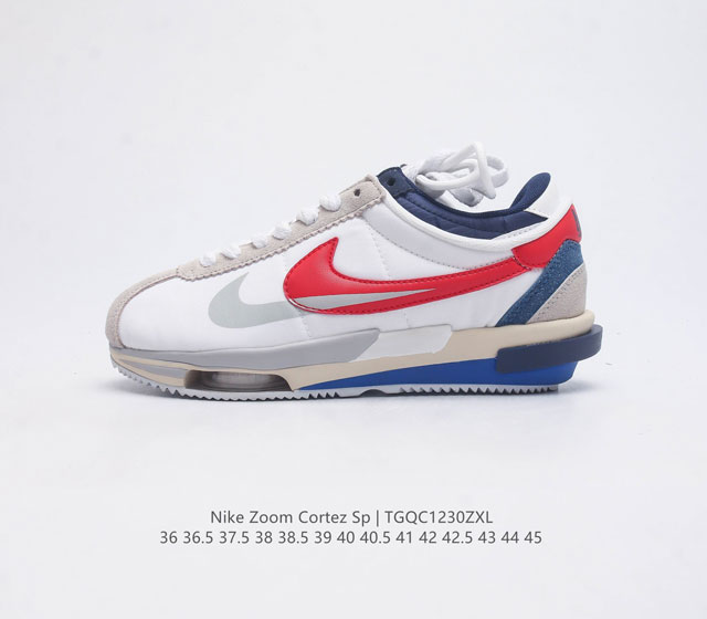 耐克 Nike Air Zoom Cortez Sp 系列改良阿甘低帮解构厚底休闲运动慢跑鞋经典阿甘男女士跑鞋 诞生50 周年纪念款 厚实牛津布组合翻毛皮革鞋面