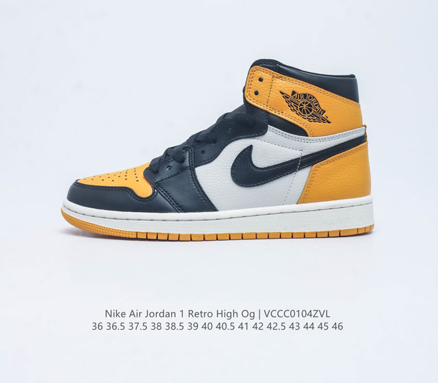 耐克 男女运动鞋 Nike Air Jordan 1 Retro High Og 乔丹一代aj1 乔1 Aj1 篮球鞋复刻运动鞋 皮面高帮板鞋的设计灵感源自运动