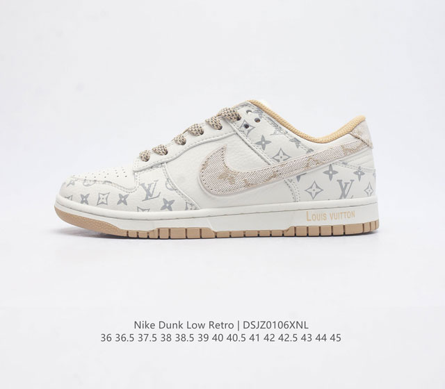 耐克 Nike Sb Dunk Low Pro X Lv 路易威登 联名 复古低帮休闲运动滑板板鞋 采用脚感柔软舒适zoomair气垫 有效吸收滑板等极限运动在