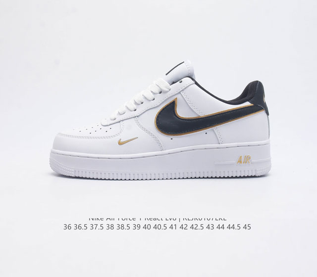 耐克nike Air Force 1 React Lv8 白黑金 官方同步 原装级别 原楦头原纸板 打造纯正空军版型#专注外贸渠道 全掌内置蜂窝气垫 #原盒配件