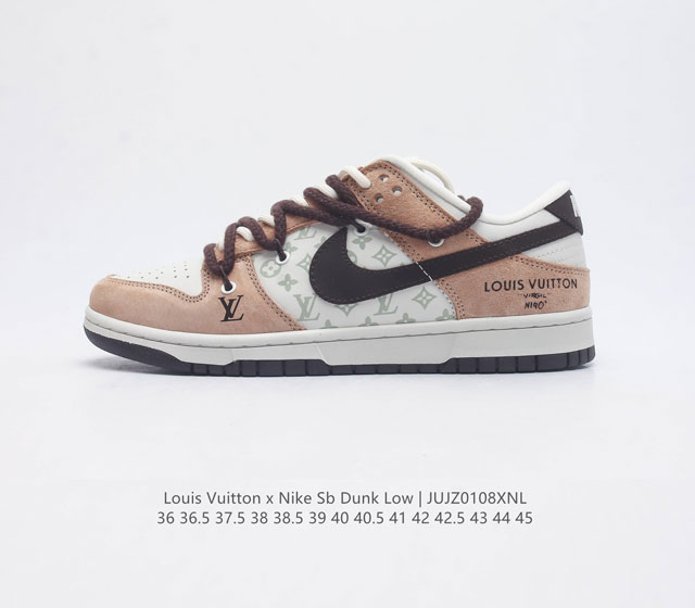 耐克 Nike Dunk Low Retro 运动鞋复古解构绑带板鞋 双鞋带 路易威登联名款 作为 80 年代经典篮球鞋款 起初专为硬木球场打造 后来成为席卷街