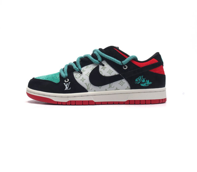 公司级nk Sb Dunk Low Lv联名-红黑印花 周年高端定制 低帮休闲板鞋 #定制鞋盒 大厂纯原品质出货 超高清洁度 皮料切割干净无任何毛边 细节完美