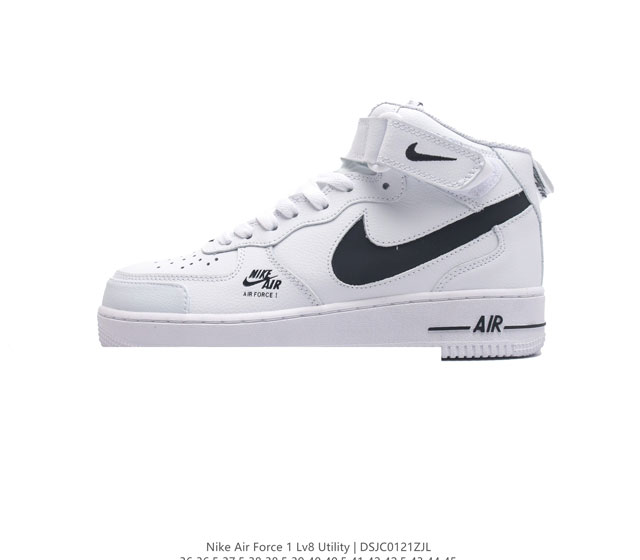 公司级 耐克 Nk Air Force 1 Mid Utility 全白反光配色 空军一号 Af1 魔术贴 中帮休闲厚底增高运动板鞋 定制皮料 3M反光 原楦头