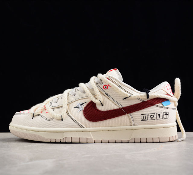 Nk Dunk Low 户外穿搭高街风 刺子绣 复古麻绳解构 Sb低帮休闲板鞋 Dv0834-100 尺码 36 36 5 37 5 38 38 5 39 40