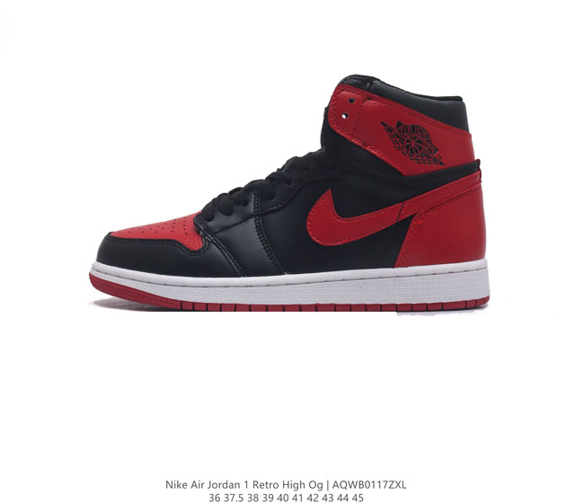 耐克 男女鞋 Nike Air Jordan 1 Retro High Og 乔丹一代aj1 乔1 Aj1 篮球鞋复刻运动鞋 皮面高帮板鞋的设计灵感源自运动夹克