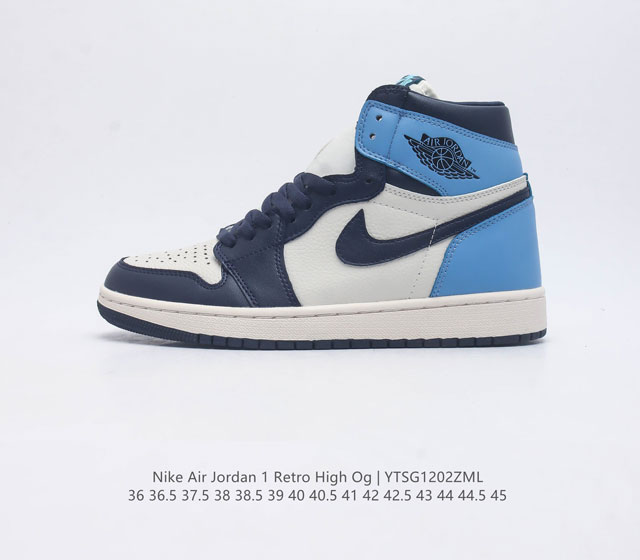 头层皮 耐克 Nike Air Jordan 1 Retro High Og 乔丹一代aj1 乔1 Aj1 篮球鞋复刻运动鞋 皮面高帮板鞋的设计灵感源自运动夹克