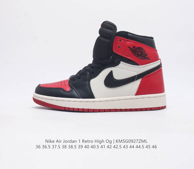 头层皮 耐克 Nike Air Jordan 1 Retro High Og 乔丹一代篮球鞋复刻运动鞋 皮面高帮板鞋的设计灵感源自运动夹克 带你重温入选球队时刻