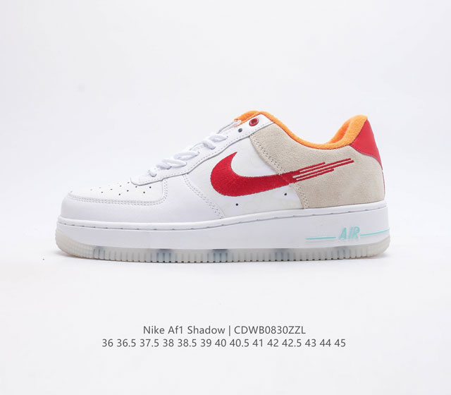 耐克男女士运动鞋 Nike Af1 Shadow 空军一号 轻量增高低帮板鞋拼接解构主义设计休闲运动滑板鞋 此款运动鞋为经典篮球鞋款设计增添趣味 凸显俏皮风格