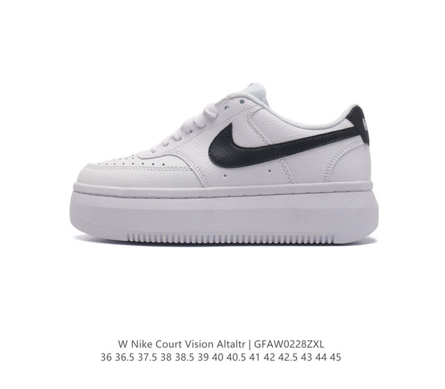 Nike耐克新款nike Court Vision Alta Ltr 厚底增高运动休闲板鞋 时尚设计 巧妙融合皮革材质搭配加高鞋底 出众篮球鞋外观搭配柔软鞋舌