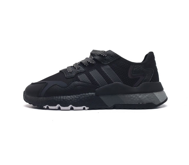 真爆阿迪达斯 Adidas Nite Jogger 全新配色王嘉尔代言款男运动鞋 针织透气鞋面 夜行者 3M反光 真爆大底复古跑鞋 针织透气网布搭配皮革拼接打造