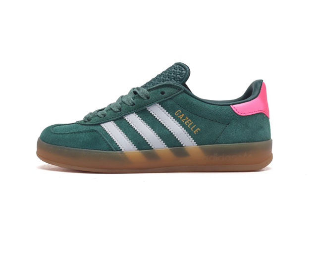 阿迪达斯 Adidas Originals Gazelle Indoor 复古三叶草防滑透明橡胶板鞋经典运动鞋 这款经典鞋,忠于原版设计,缀撞色三条纹和鞋跟饰片