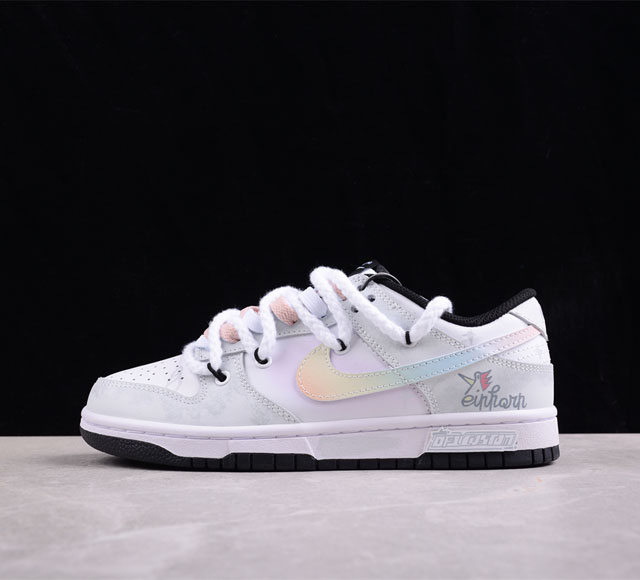 Nk Dunk Low 定制款 达芬奇 星黎闪翼 简约黑白灰 Sb绑带低帮休闲板鞋 Cw1 - #整体配色为黑白灰 鞋带为麻绳鞋带 整体vibe风做旧 整鞋简约