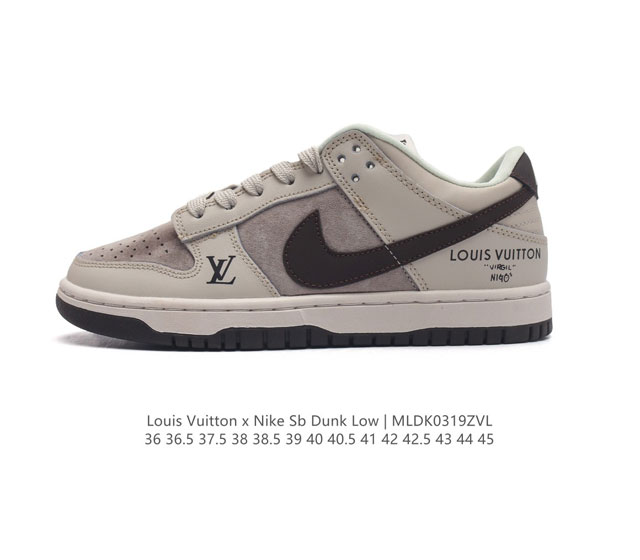 真标 耐克 Nike Sb Dunk Low Pro X Lv 路易威登 联名 复古低帮休闲运动滑板板鞋 采用脚感柔软舒适zoomair气垫 有效吸收滑板等极限