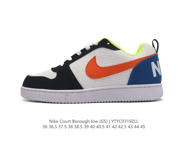 耐克 Nike 男女子运动鞋 Court Borough Low 小空军低帮板鞋 1.其皮革材质的鞋面结合网眼鞋舌 在出众外观与质感的同时提供稳固支撑 并且提升