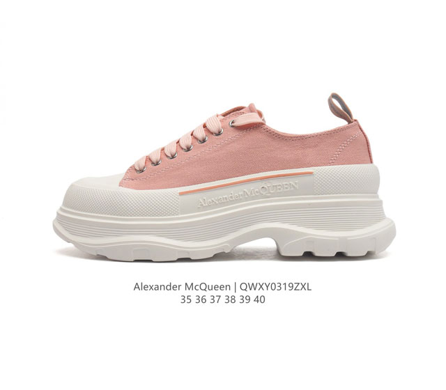 意大利高奢品牌-亚历山大 麦昆 Alexander Mcqueen Sole Sneakers 低帮时装厚底显高百搭休闲松糕鞋 女式厚底增高帆布运动鞋 新款 官